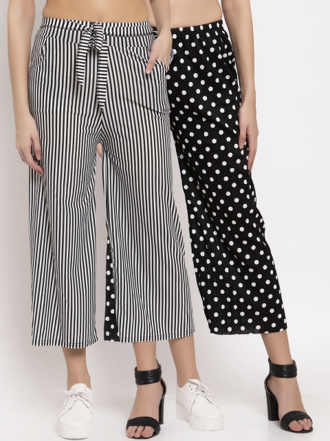 KLOTTHE Women Pack of 2 Wide Leg Cropped Palazzos, Black