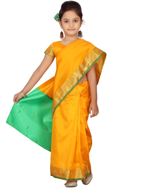 Aarika Yellow & Gold-Toned Pure Silk Woven Design Ready To Wear Kanjeevaram Saree