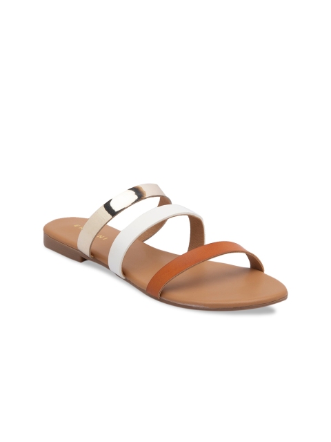 ERIDANI Women Tan Solid Open Toe Flats