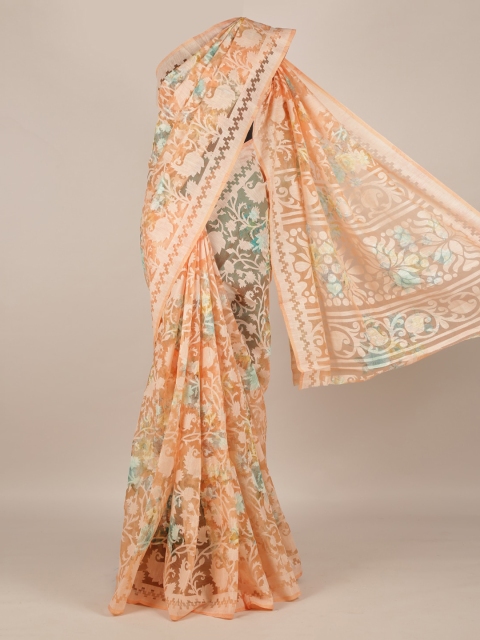 Pothys Peach-Coloured Woven Design Linen Blend Saree