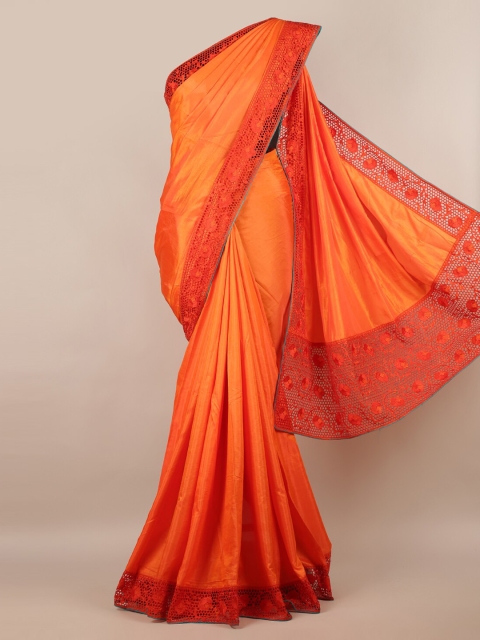 Pothys Orange Solid Art Silk Saree