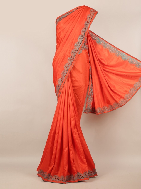 Pothys Orange Solid Art Silk Saree