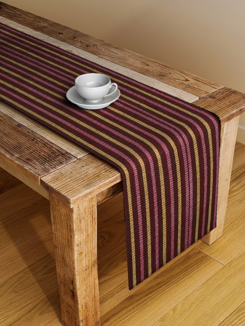 NEUDIS Brown & Yellow Striped Hand-Tufted Hand-Woven Table Runner