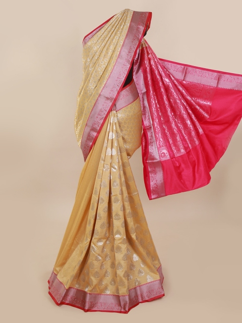 Pothys Cream-Coloured & Silver-Toned Art Silk Woven Design Saree