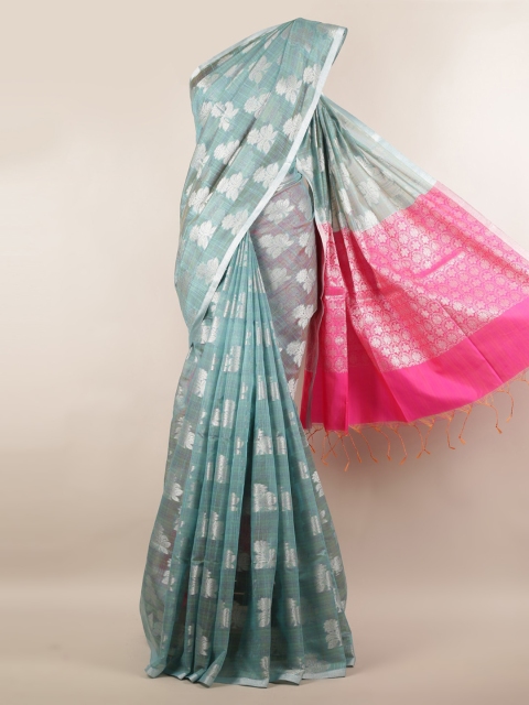 Pothys Teal Woven Design Cotton Blend Saree