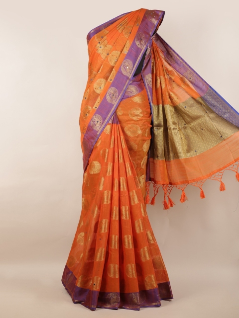 Pothys Orange Woven Design Cotton Blend Saree