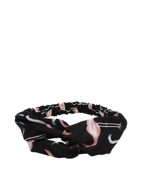 Ferosh Women Black & Peach-Coloured Flamingo Printed Hairband