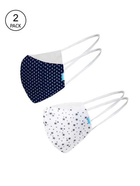 Welspun Pack Of 2 Printed 2-Ply Cloth Masks, Navy blue