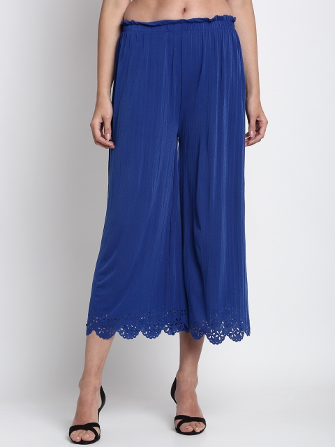 NEUDIS Women Blue Solid Pleated Culottes