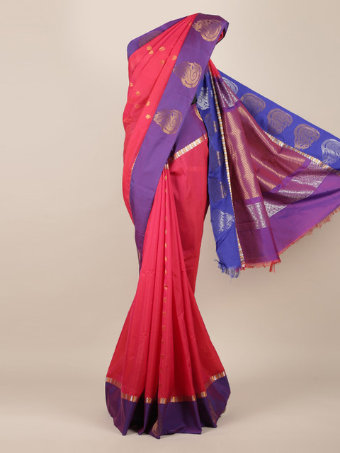 Pothys Pink & Purple Silk Cotton Colourblocked Saree 
Pothys Pink & Purple Silk Cotton Colourblocked Saree