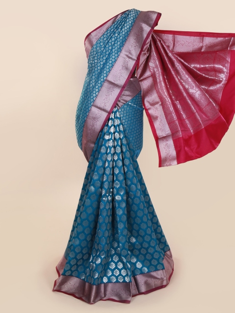 Pothys Blue & Silver-Toned Art Silk Woven Design Saree