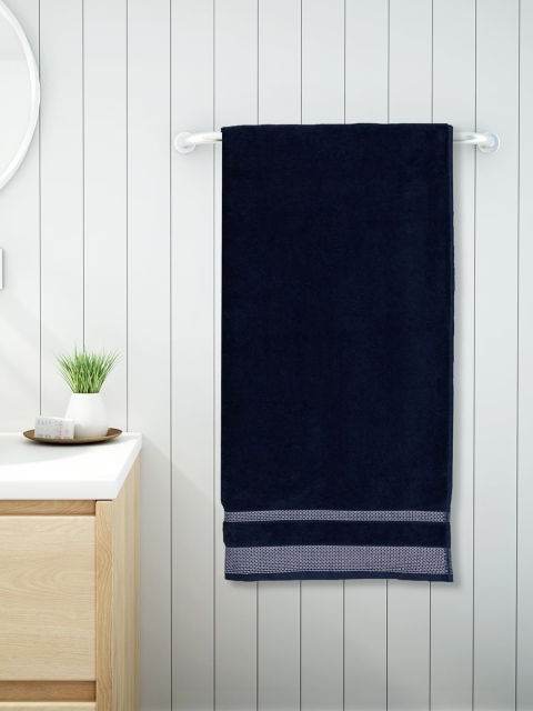 SPACES Navy blue & White Solid 600 GSM Bath Towel