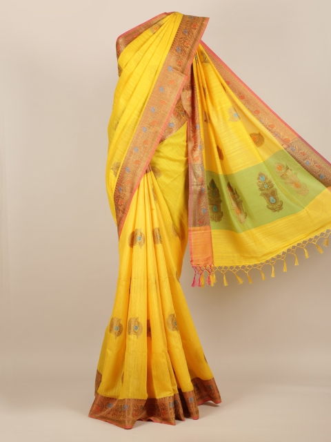 Pothys Yellow Printed Cotton Blend Saree