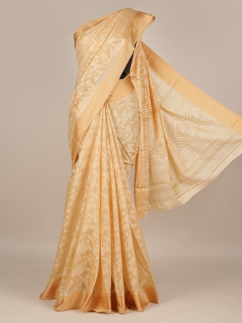 Pothys Beige Printed Jute Silk Saree