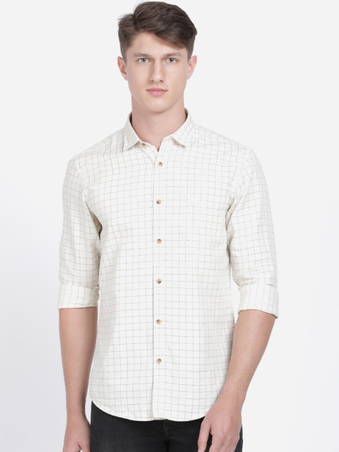 Crocodile Men Yellow & Grey Slim Fit Checked Casual Shirt