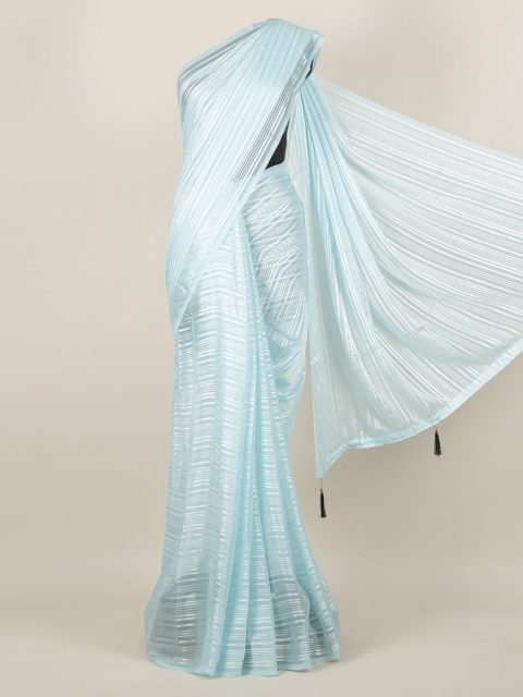 Pothys Blue Striped Jute Silk Saree