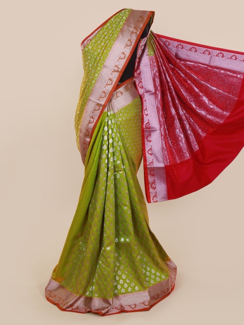 Pothys Green & Silver-Toned Art Silk Woven Design Saree