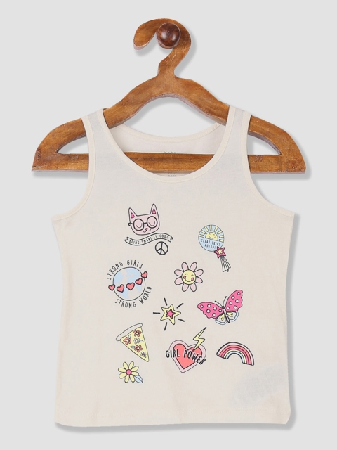 GAP Girls Off-White & Pink Printed Round Neck T-shirt