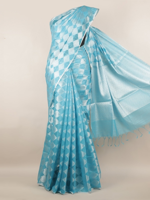 Pothys Blue Woven Design Cotton Blend Saree