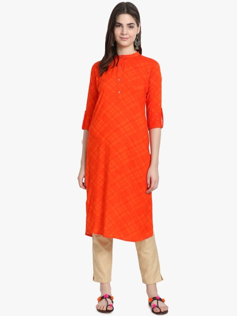 ALC Creations Women Orange Geometric Printed Kurta