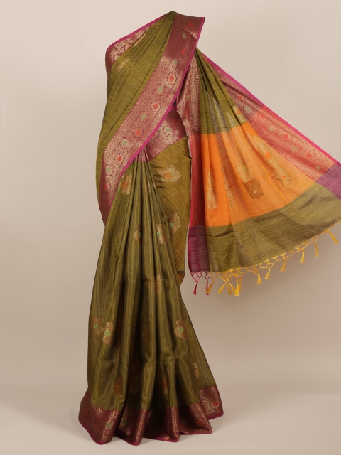 Pothys Green & Gold-Toned Cotton Blend Woven Design Saree