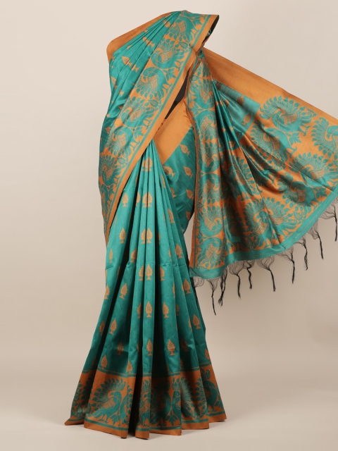 Pothys Green & Brown Jute Silk Woven Design Saree