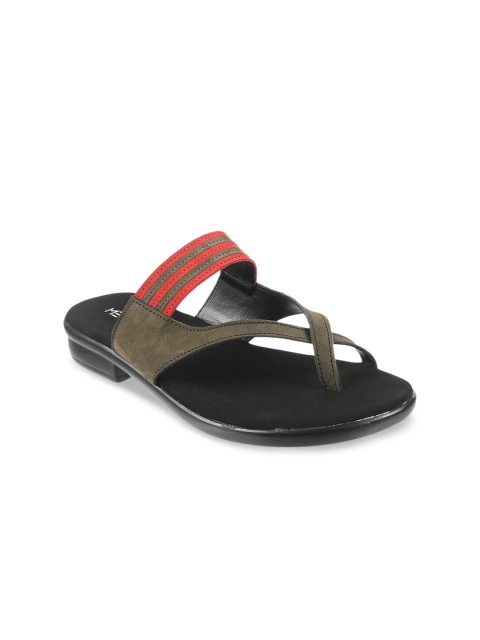 Metro Women Green Striped Suede One Toe Flats