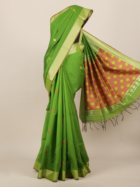 Pothys Green Solid Jute Silk Saree