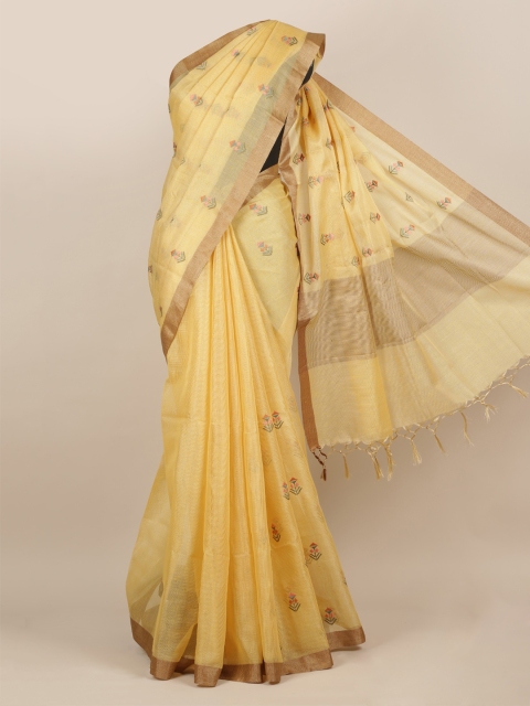Pothys Yellow Embroidered Tissue Saree
