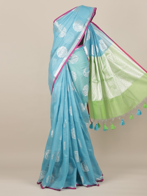 Pothys Blue Woven Design Cotton Blend Saree