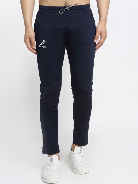 GRACIT Men Navy Blue & White Solid Slim-Fit Track Pants