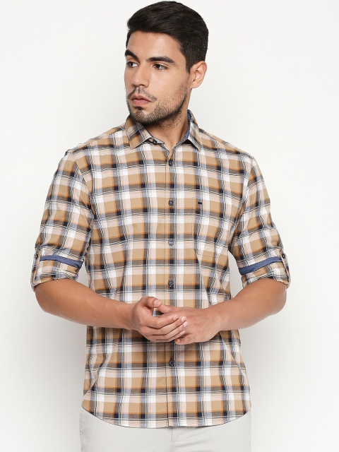 Basics Men Brown & Black Slim Fit Checked Casual Shirt