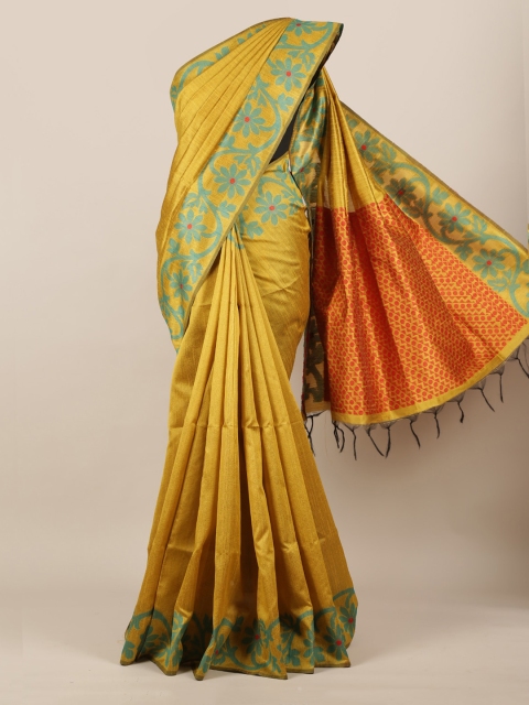 Pothys Mustard Yellow Woven Design Jute Silk Saree