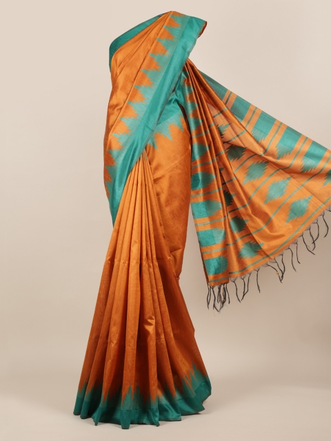 Pothys Mustard Yellow Solid Jute Silk Saree