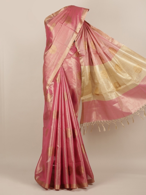 Pothys Pink & Gold-Toned Tissue Woven Design Saree