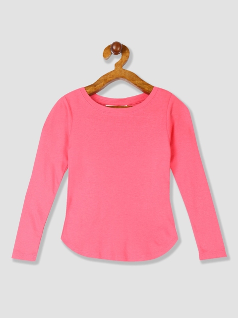 GAP Girls Pink Solid Round Neck T-shirt
