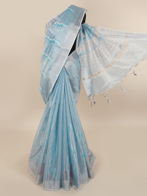 Pothys Blue Woven Design Cotton Blend Saree
