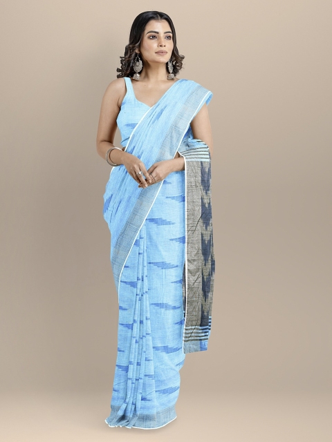 BharatSthali Blue Pure Cotton Woven Design Ikat Saree