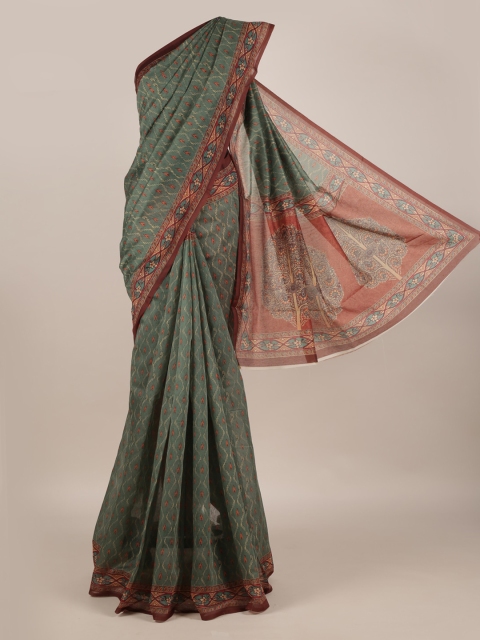 Pothys Green Printed Jute Silk Saree