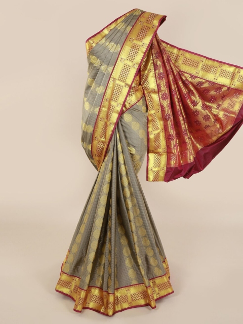 Pothys Grey & Gold-Toned Art Silk Woven Design Saree