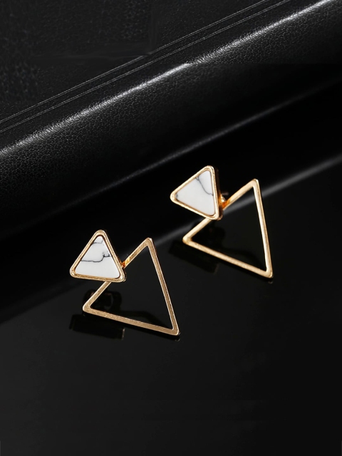 AQUASTREET Gold-Plated & White Triangular Jacket Earrings
