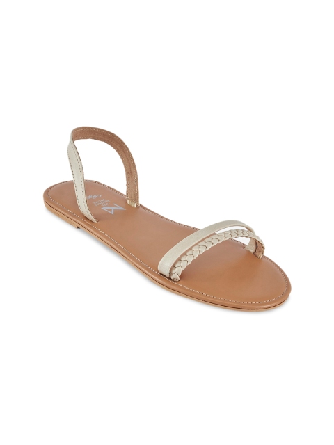 THE MADRAS TRUNK Women Tan Woven Design Leather Open Toe Flats