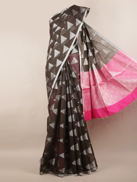 Pothys Brown Printed Cotton Blend Saree