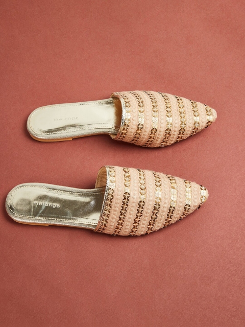 Melange by Lifestyle Women Pink Textured Fabric Mules