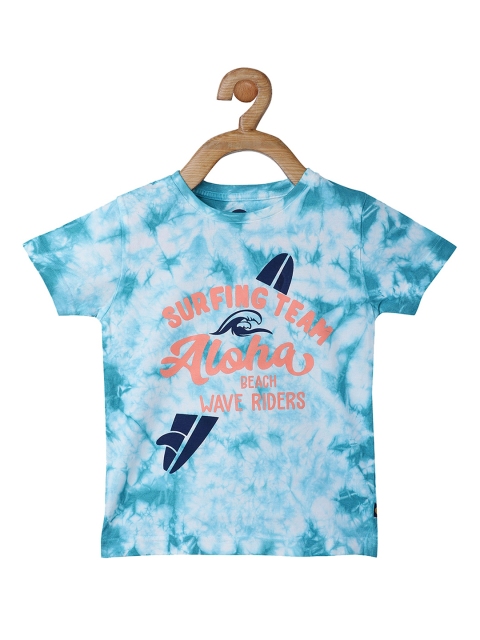 VITAMINS Boys Blue Printed Round Neck Cotton T-shirt