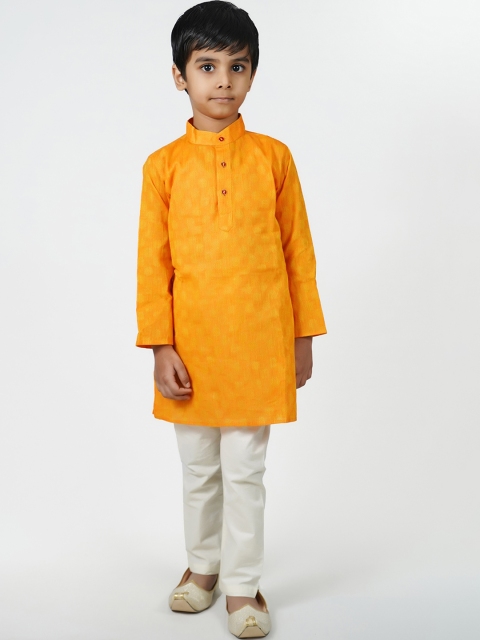 mittenbooty Boys Orange Solid Kurta with Churidar