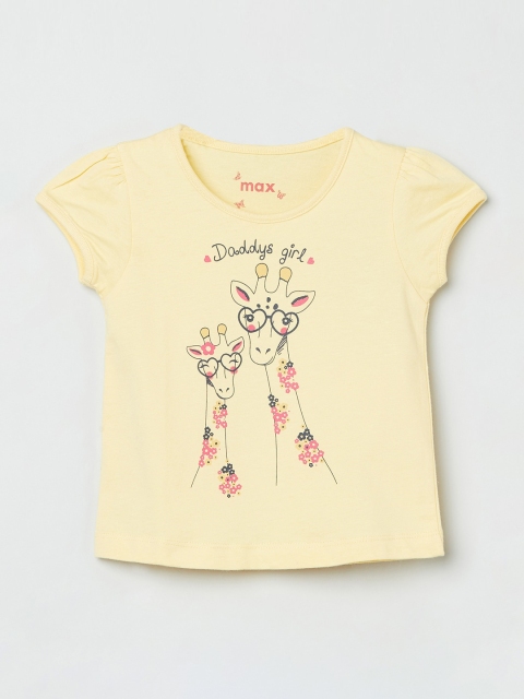 max Girls Yellow Printed Cotton Top