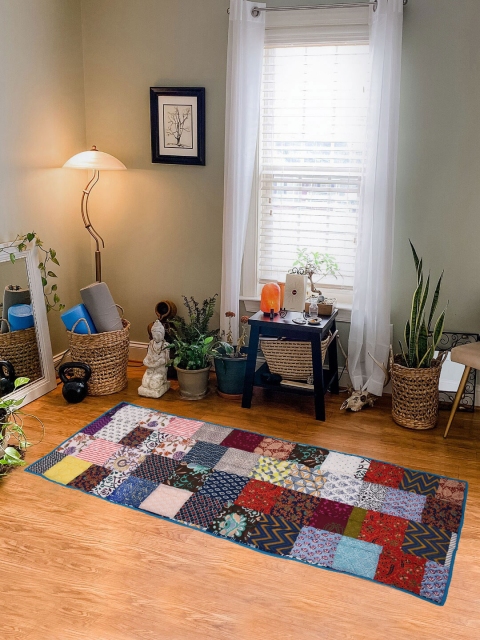 Tistabene Blue & White Block Printed Patchwork Yoga Mat with Bag
