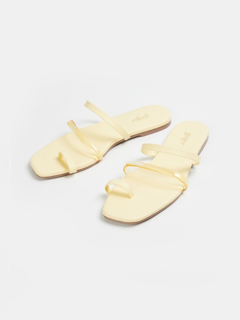 Ginger by Lifestyle Women Yellow Textured PU Open Toe Flats