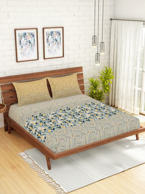 SPACES Beige & Navy Blue Geometric 144 TC Cotton 1 Queen Bedsheet with 2 Pillow Covers
SPACES Beige & Navy Blue Geometric 144 TC Cotton 1 Queen Bedsheet with 2 Pillow Covers